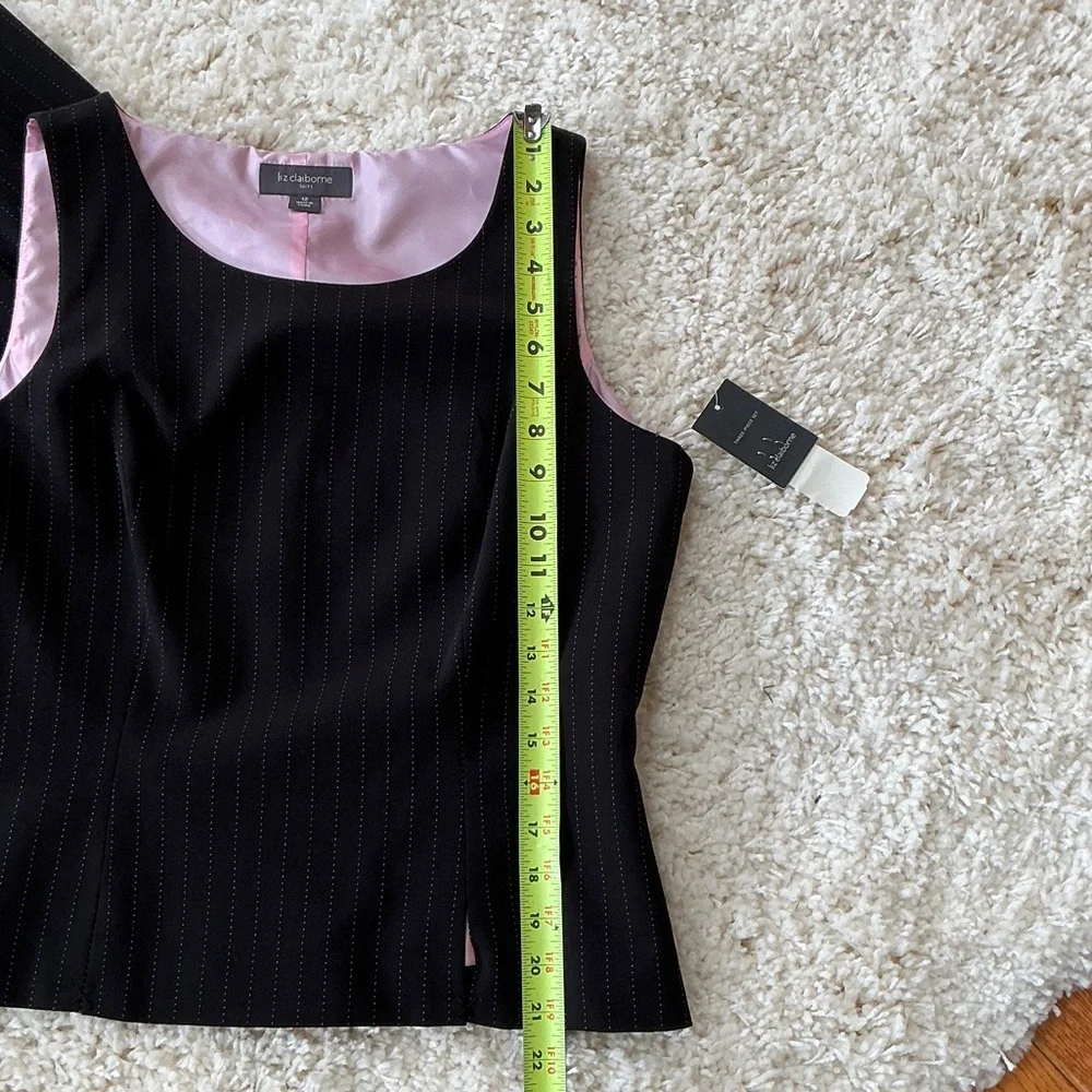 Three Piece Liz Claiborne Black Suit with Pink Pinstripes and Pink Lining - Picture 3 of 15